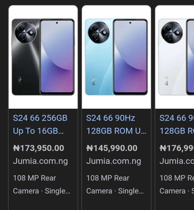 Image showing the price range of itel s24 on jumia