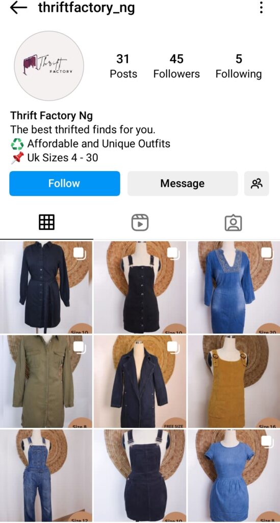 Thrift Factory NG an Instagram store for okrika clothes