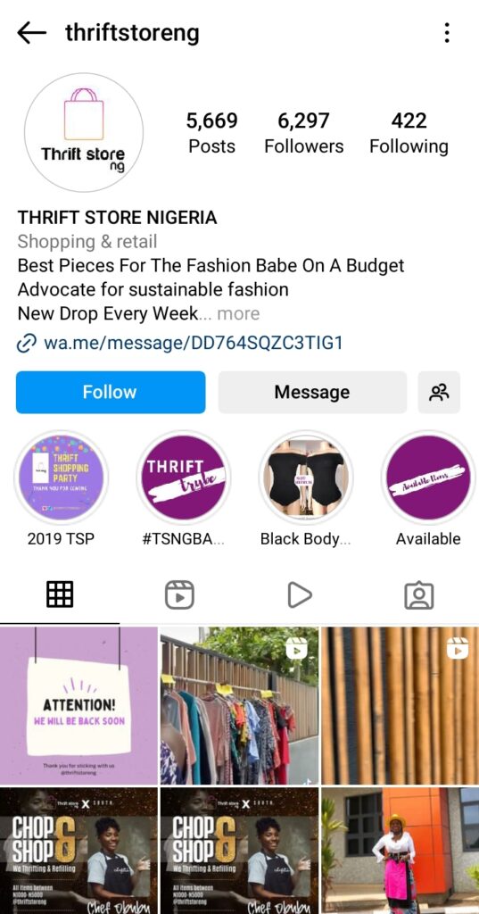 Thriftstoreng, an Instagram store for okrika clothes